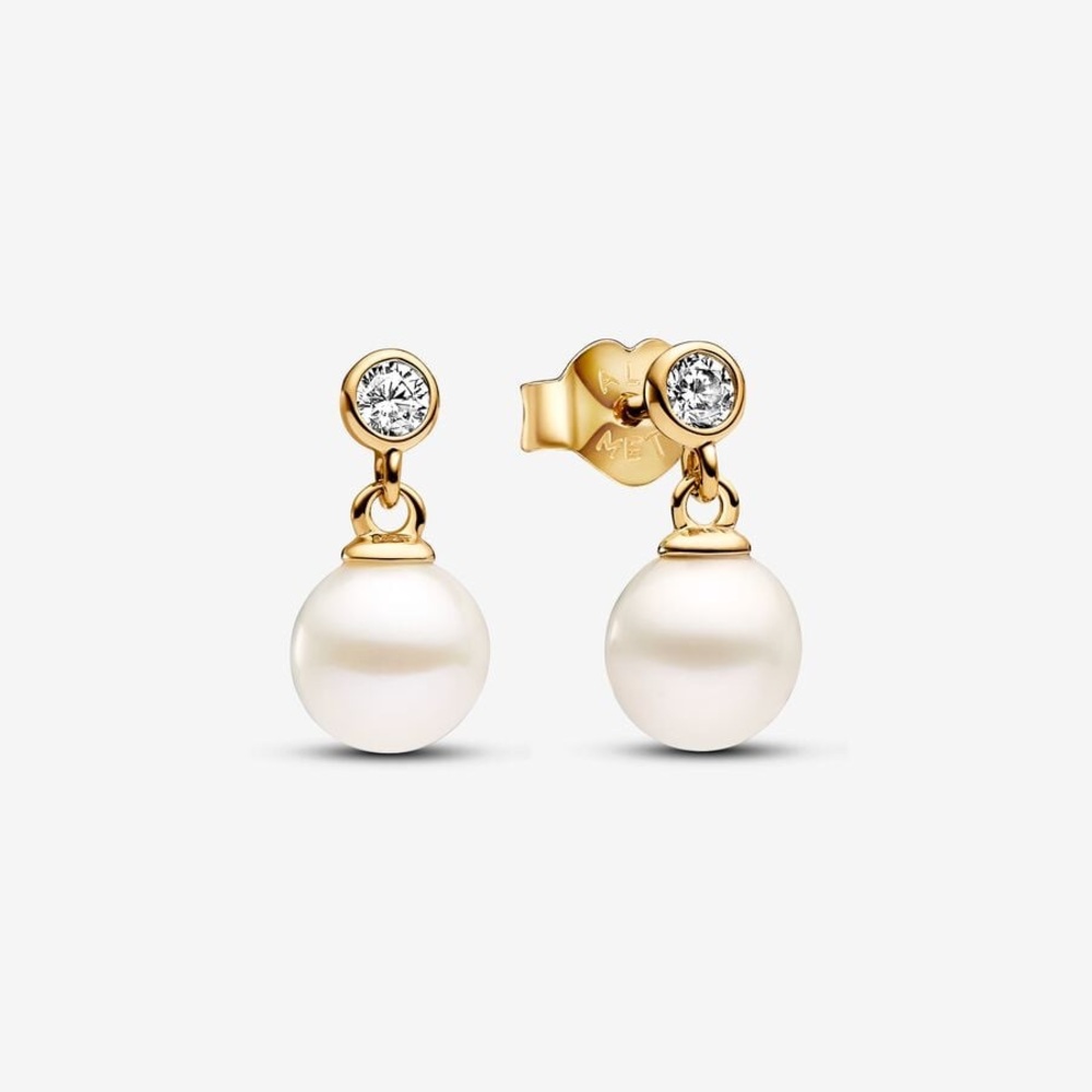 Pandora Treated Freshwater Cultured Pearl & Stone Drop 14k Gold Earrings NEW - Picture 1 of 7